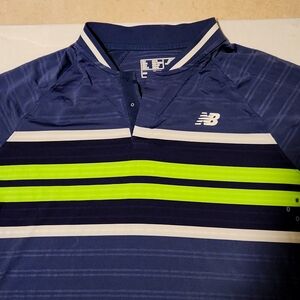 New Balance Men's Tennis T-Shirt Polyester Half collar snap up large Blue/lime G